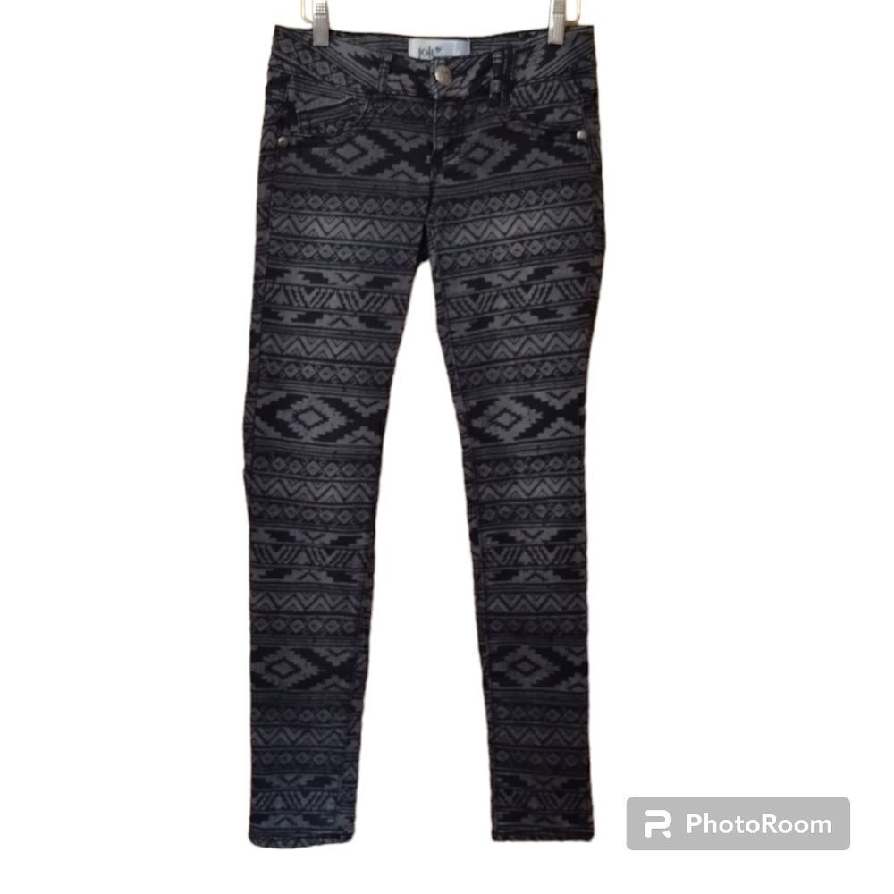 Jolt Black Gray Southwest Geo Design Skinny Low Rise Jeans Junior Size 1